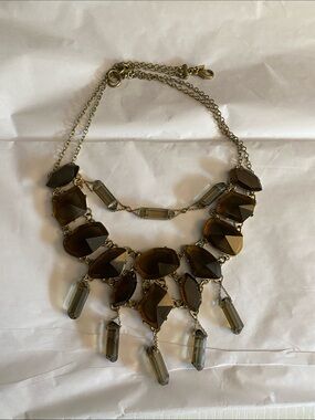 Anthropologie Smoky Brown & Gray Crystal Bib Necklace